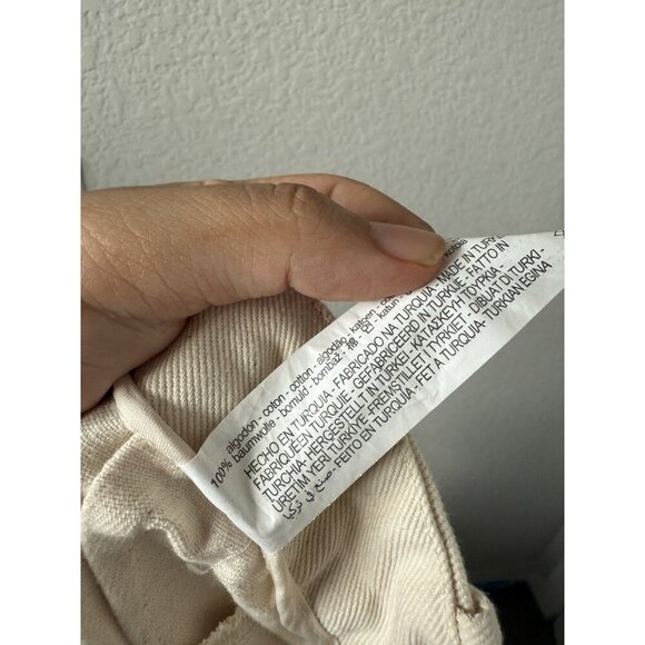 Zara 100% Cotton Beige Wide Leg Jeans Neutral Minimalist Baggy Casual XL - Picture 8 of 8